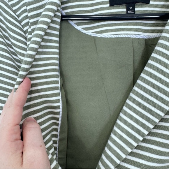 Talbots Size 10 Sweater Blazer Green Cream Striped Soft Cotton Aberdeen Casual - Picture 6 of 9
